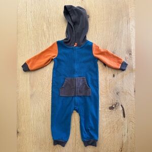 Carters Blue and Orange‎ Fleece Hooded Baby Jumpsuit Size 12 Months